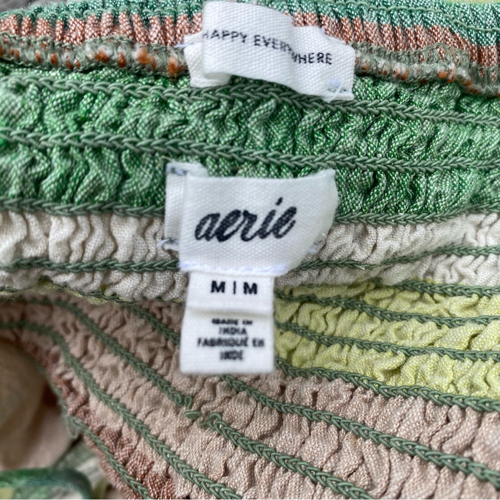 Aerie Green Striped Side Cut Out Linen Blend Mini Dress Size M - Picture 10 of 12